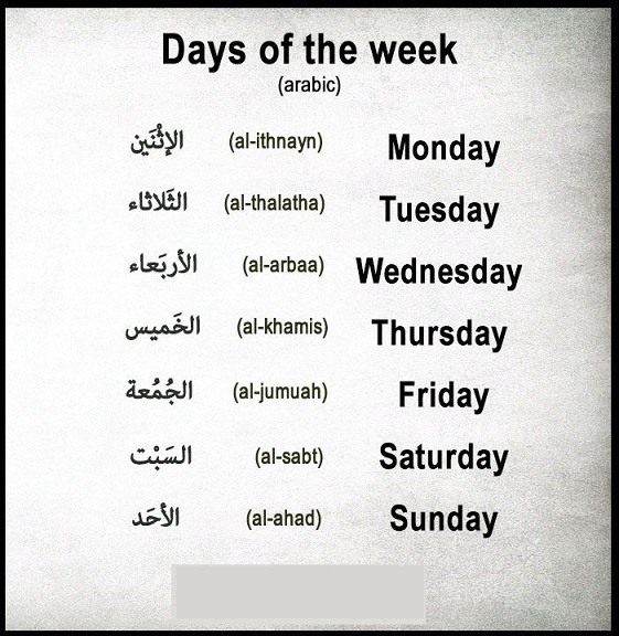 ایام هفته به زبان عربی